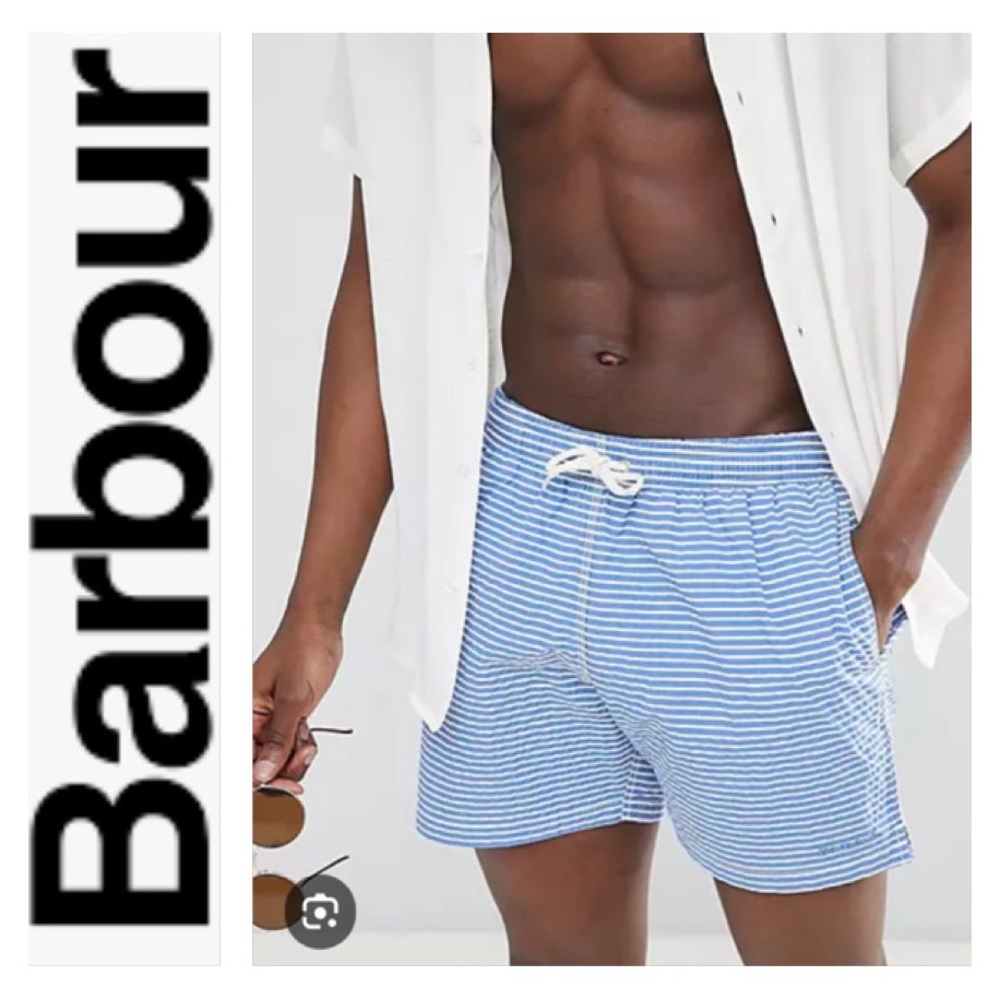 Barbour Milton Swim Shorts in Blue Striped Size XXL